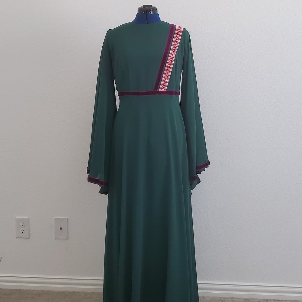 Maxi Flowy Custom Made Emerald Green Modest Dress